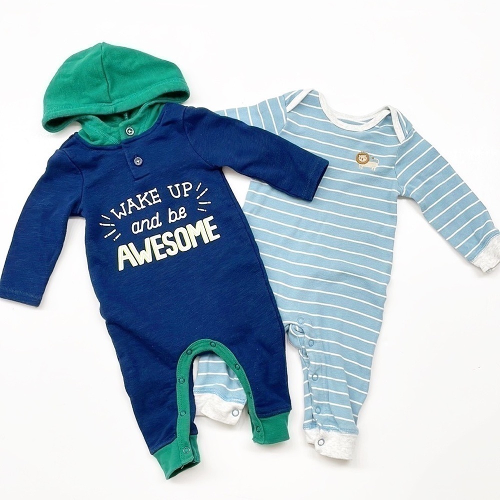 Baby Cat & Jack baby boys hooded jumpsuit + Carter's lion striped jumpsuit